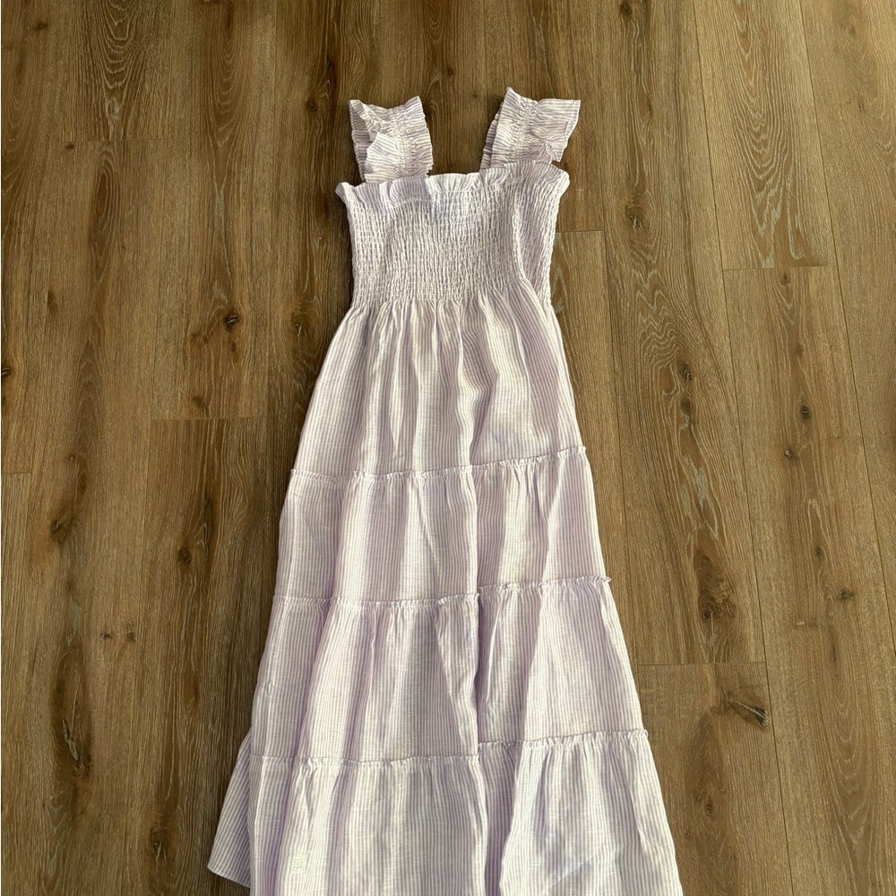 Ellie Nap Dress in Lilac Stripe Linen